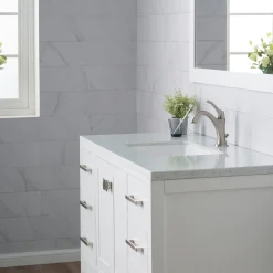 KRAUS Elavo Small Rectangular Ceramic Undermount Bathroom Sink in White with Overflow
