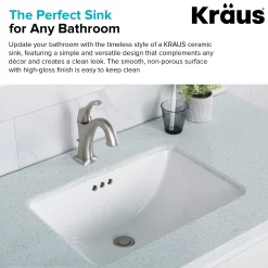 KRAUS Elavo Small Rectangular Ceramic Undermount Bathroom Sink in White with Overflow