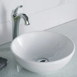 KRAUS Elavo Small Round Ceramic Vessel Bathroom Sink in White