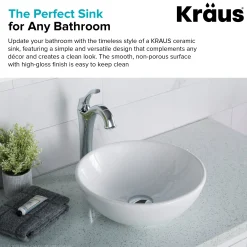KRAUS Elavo Small Round Ceramic Vessel Bathroom Sink in White