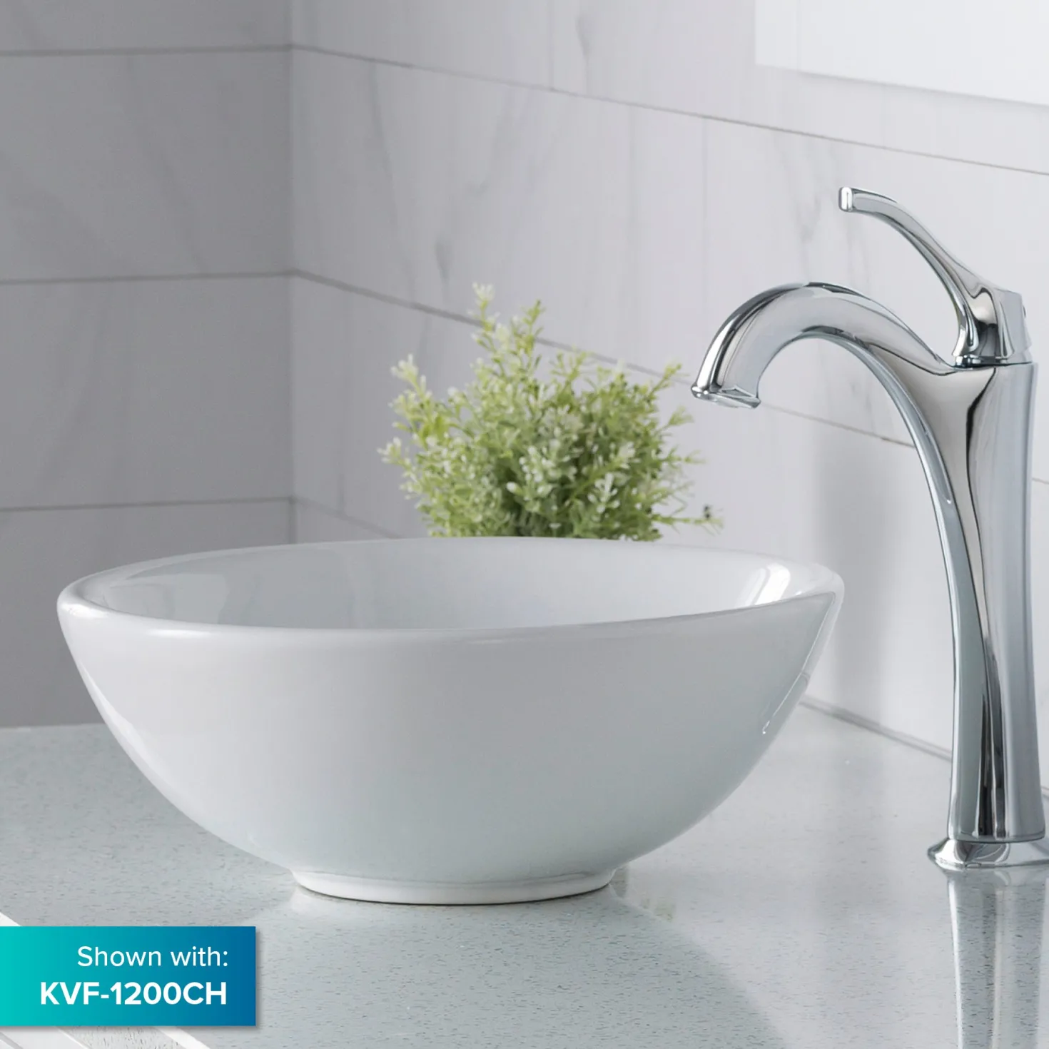 KRAUS Elavo Small Round Ceramic Vessel Bathroom Sink in White