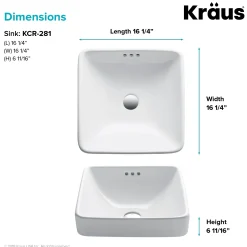 KRAUS Elavo Square Semi-Recessed Vessel White Porcelain Bathroom Sink with Overflow, 16 1/2 " (2-Pack)