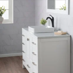 KRAUS Elavo Square Semi-Recessed Vessel White Porcelain Bathroom Sink with Overflow, 16 1/2 