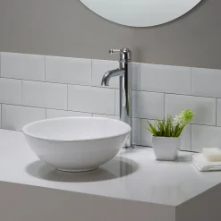 KRAUS ElavoWhite Ceramic Small Round Vessel Bathroom Sink & Pop Up drain