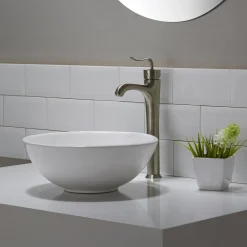KRAUS ElavoWhite Ceramic Small Round Vessel Bathroom Sink & Pop Up drain