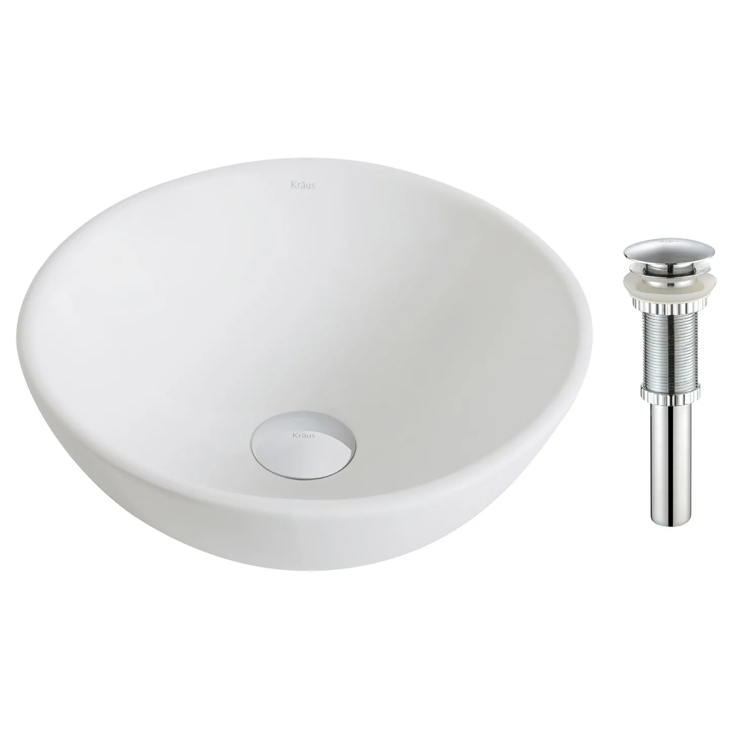 KRAUS ElavoWhite Ceramic Small Round Vessel Bathroom Sink & Pop Up drain