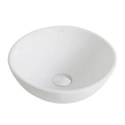 KRAUS ElavoWhite Ceramic Small Round Vessel Bathroom Sink & Pop Up drain