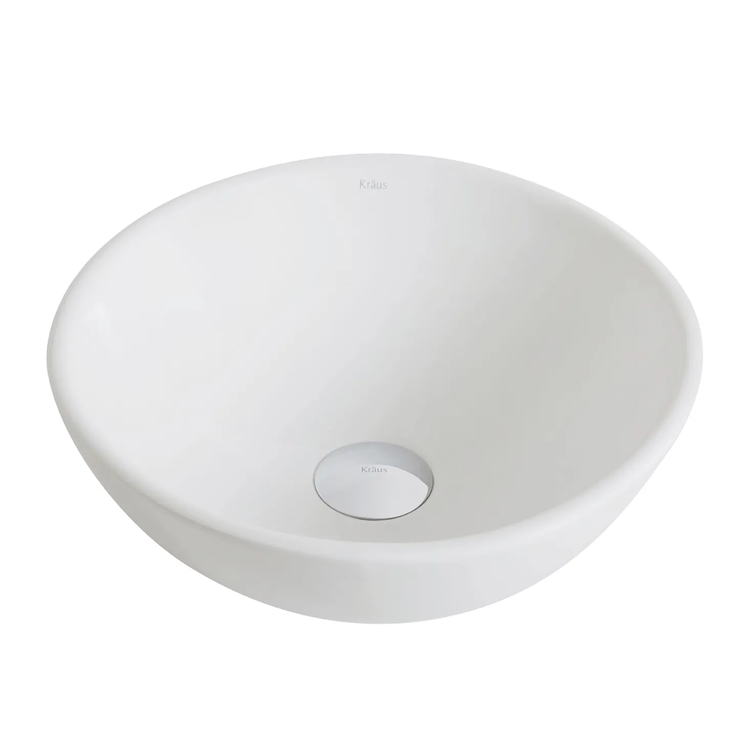 KRAUS ElavoWhite Ceramic Small Round Vessel Bathroom Sink & Pop Up drain