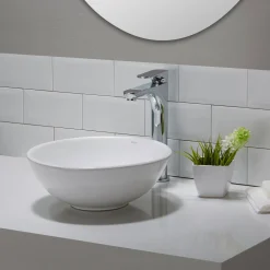 KRAUS ElavoWhite Ceramic Small Round Vessel Bathroom Sink & Pop Up drain