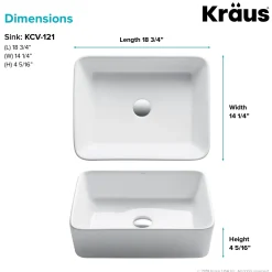 KRAUS Elavo 19" White Rectangular Porcelain Bathroom Vessel Sink with Ramus Single Handle Vessel Bathroom Sink Faucet with Pop-Up Drain
