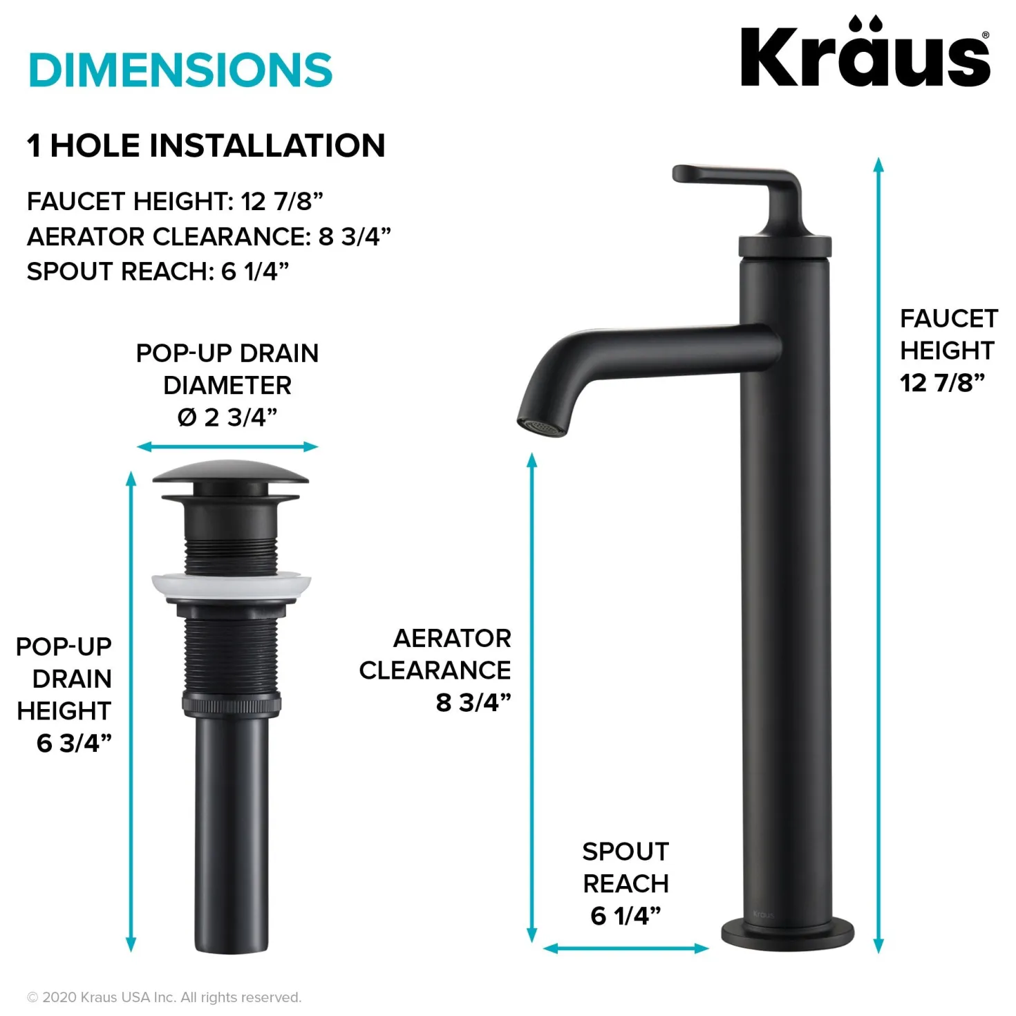 KRAUS Elavo 19" White Rectangular Porcelain Bathroom Vessel Sink with Ramus Single Handle Vessel Bathroom Sink Faucet with Pop-Up Drain