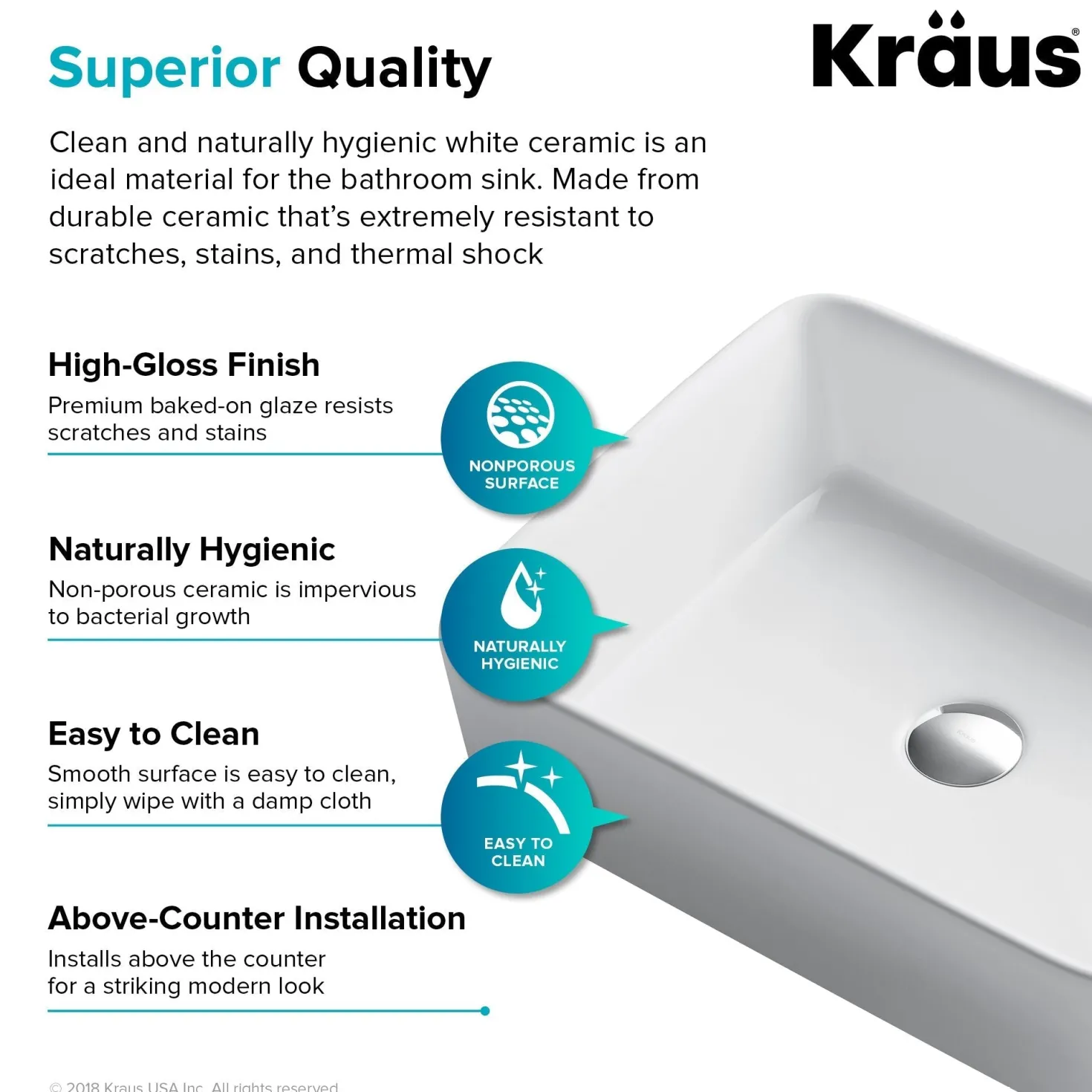 KRAUS Elavo 19" White Rectangular Porcelain Bathroom Vessel Sink with Ramus Single Handle Vessel Bathroom Sink Faucet with Pop-Up Drain