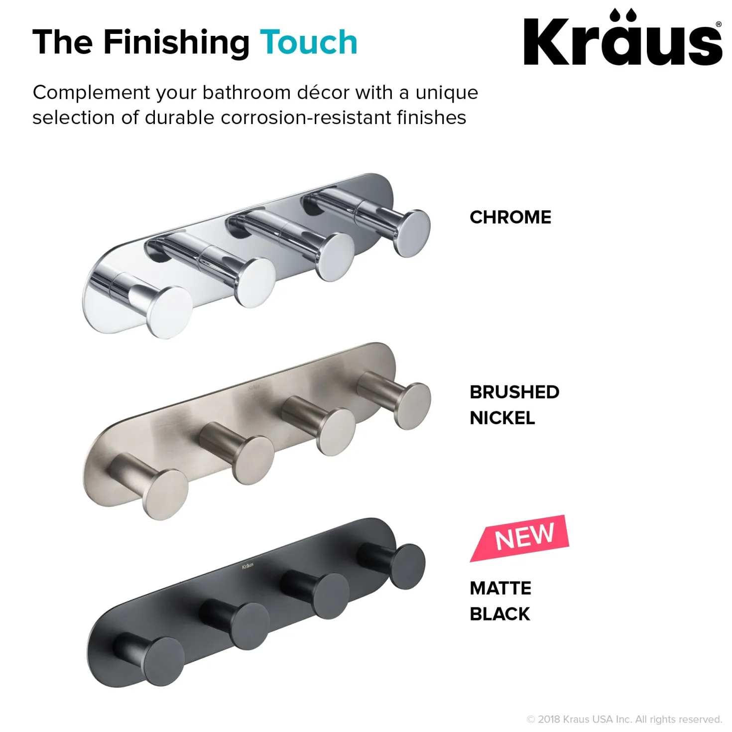 KRAUS Elie Bathroom Robe and Towel Hook Rack with 4 Hooks