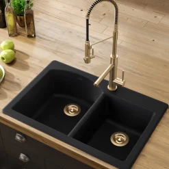 KRAUS Forteza 33" Dual Mount 60/40 Double Bowl Granite Kitchen Sink in Black