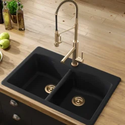 KRAUS Forteza 33" Dual Mount 50/50 Double Bowl Granite Kitchen Sink in Black