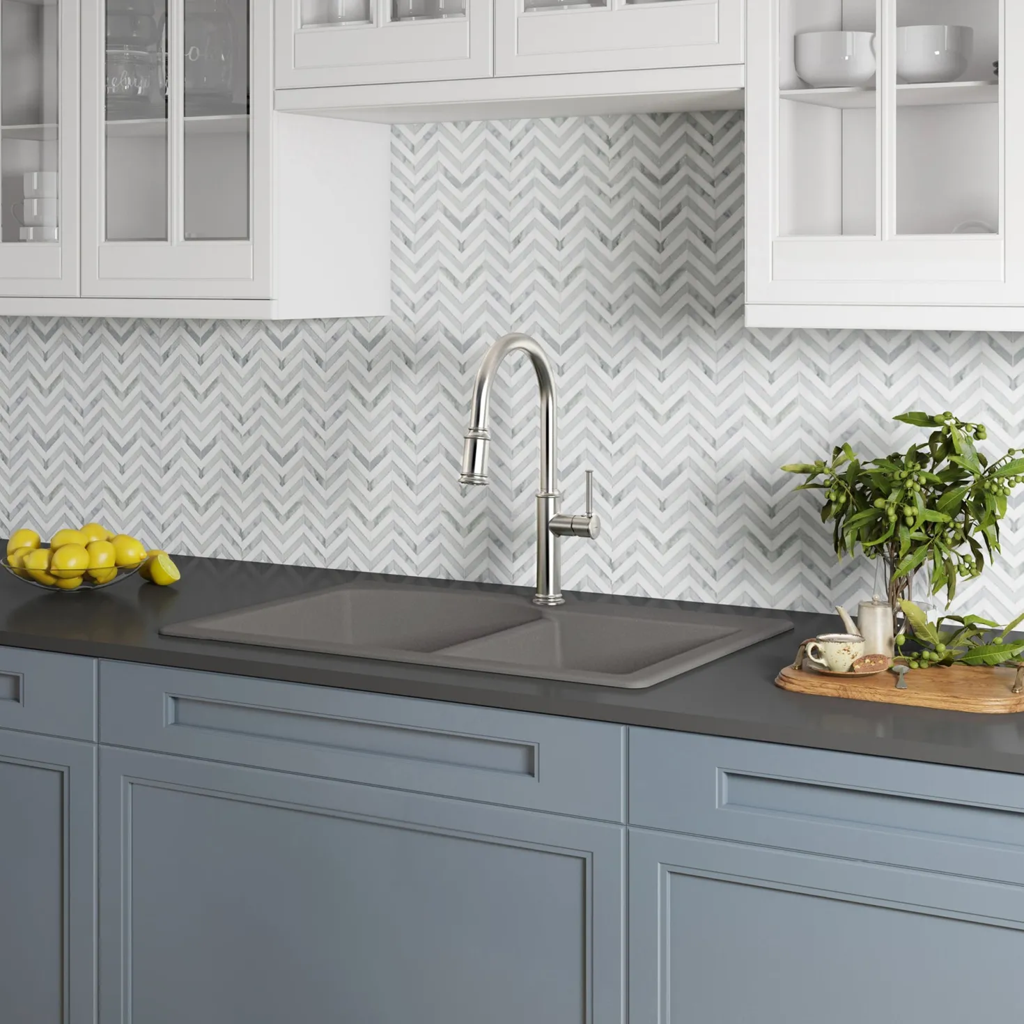 KRAUS Forteza 33" Dual Mount 60/40 Double Bowl Granite Kitchen Sink in Grey