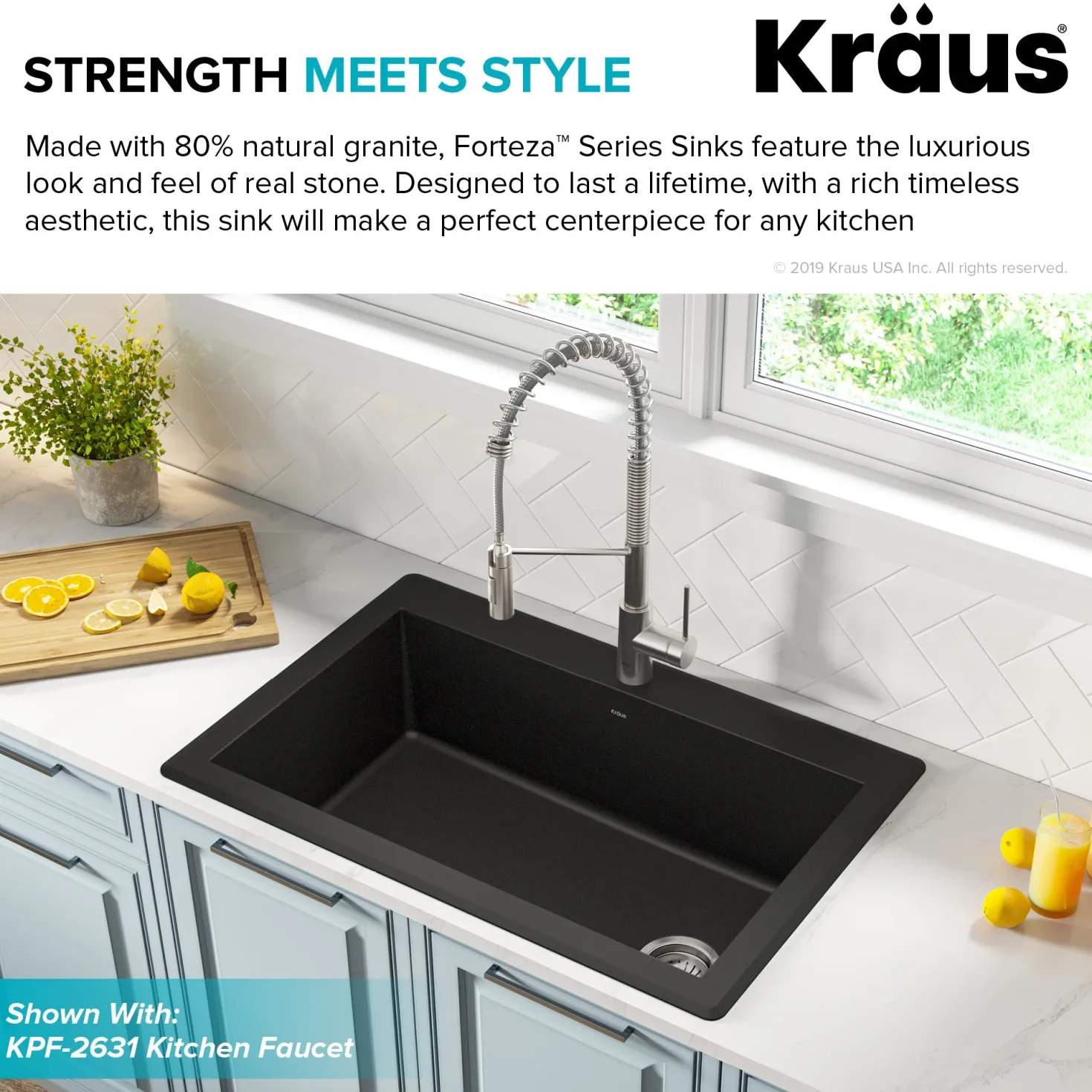 KRAUS Forteza 33" Dual Mount Single Bowl Black Granite Kitchen Sink in Black