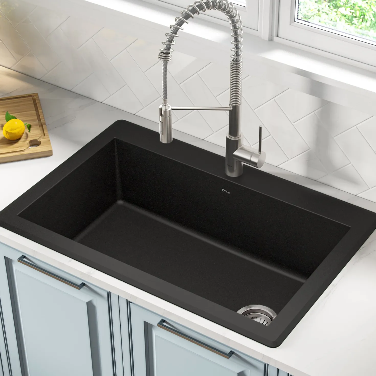 KRAUS Forteza 33" Dual Mount Single Bowl Black Granite Kitchen Sink in Black
