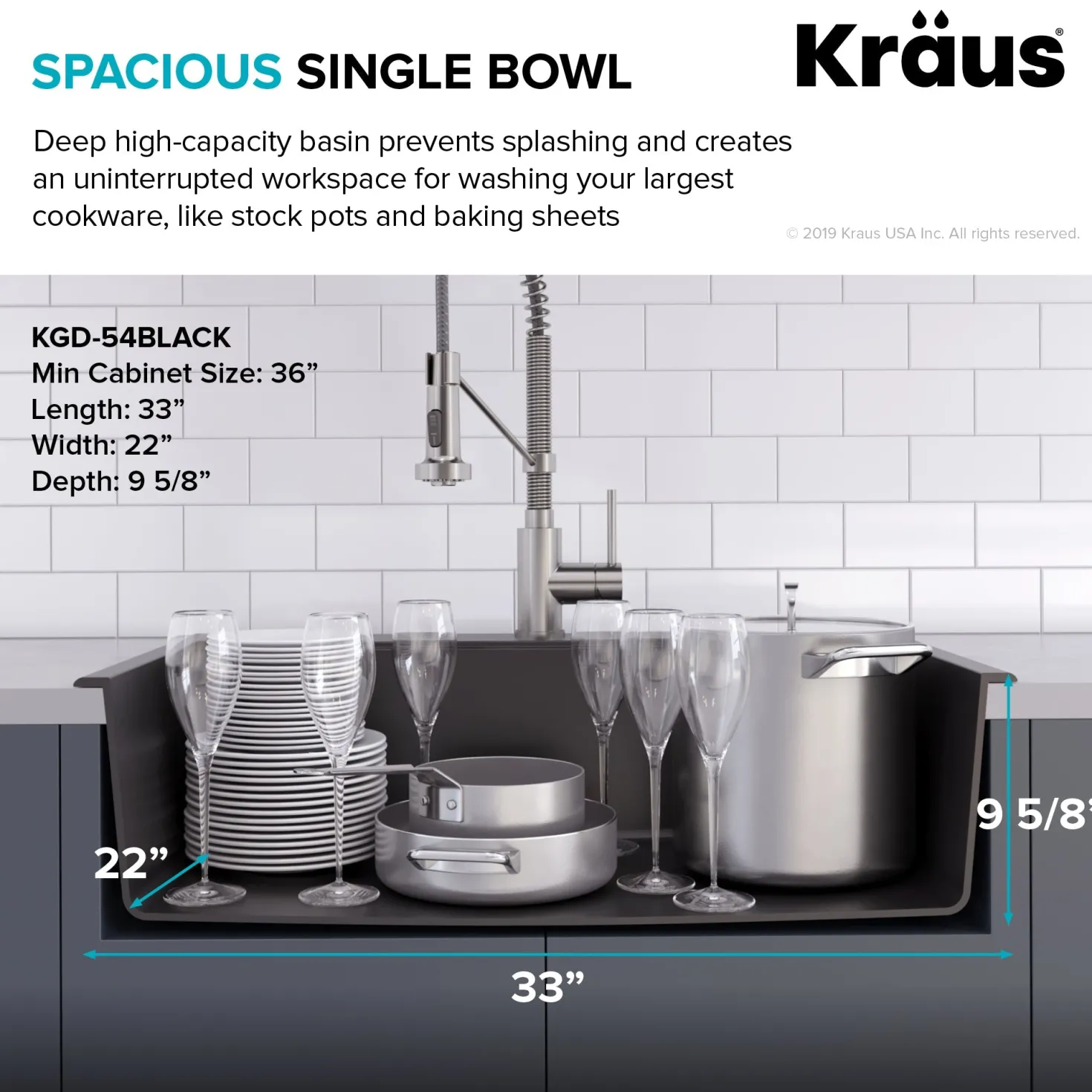 KRAUS Forteza 33" Dual Mount Single Bowl Black Granite Kitchen Sink in Black