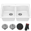 KRAUS Forteza 33” Granite Drop-In or Undermount 50/50 Double Bowl White Kitchen Sink