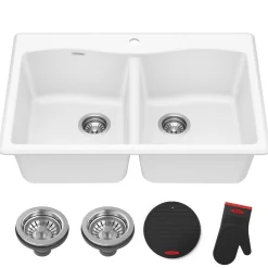 KRAUS Forteza 33” Granite Drop-In or Undermount 50/50 Double Bowl White Kitchen Sink