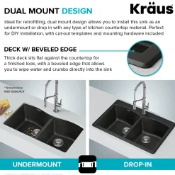 KRAUS Forteza 33” Granite Drop-In or Undermount 50/50 Double Bowl White Kitchen Sink