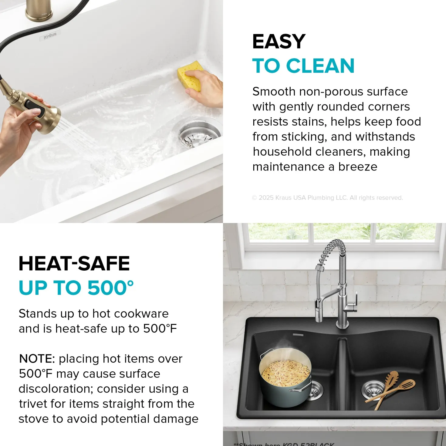KRAUS Forteza 33” Granite Drop-In or Undermount 50/50 Double Bowl White Kitchen Sink