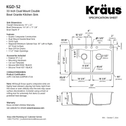 KRAUS Forteza 33” Granite Drop-In or Undermount 50/50 Double Bowl White Kitchen Sink