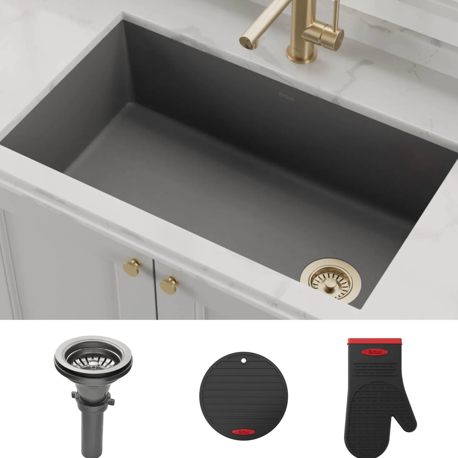 KRAUS Forteza 32" Undermount Single Bowl Granite Kitchen Sink in Grey
