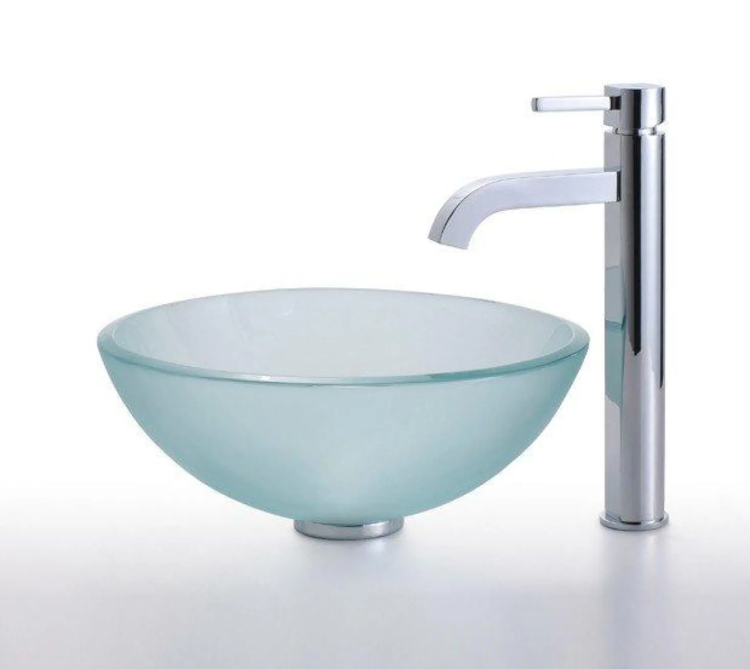 KRAUS Frosted 14" Glass Vessel Sink and Ramus Faucet