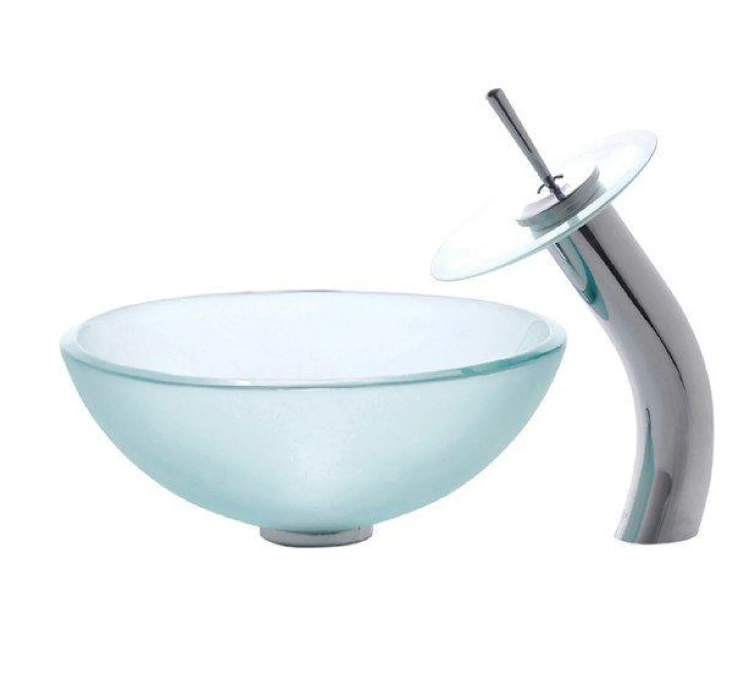 KRAUS Frosted Glass Vessel Sink and Waterfall Faucet