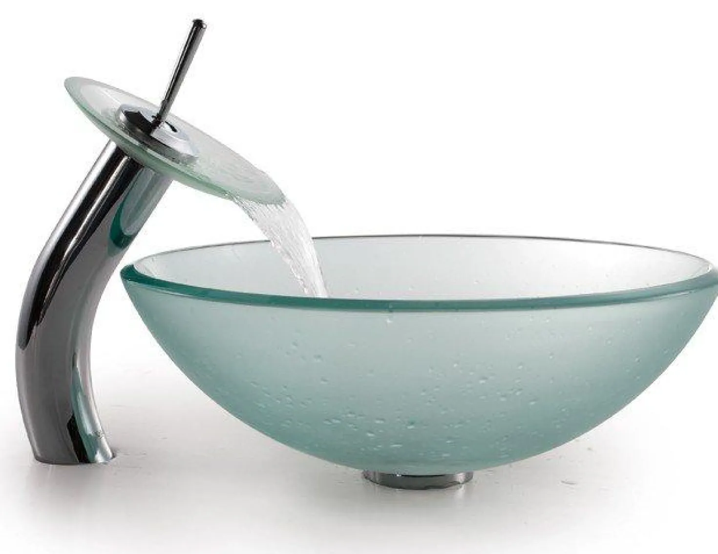 KRAUS Frosted Glass Vessel Sink and Waterfall Faucet