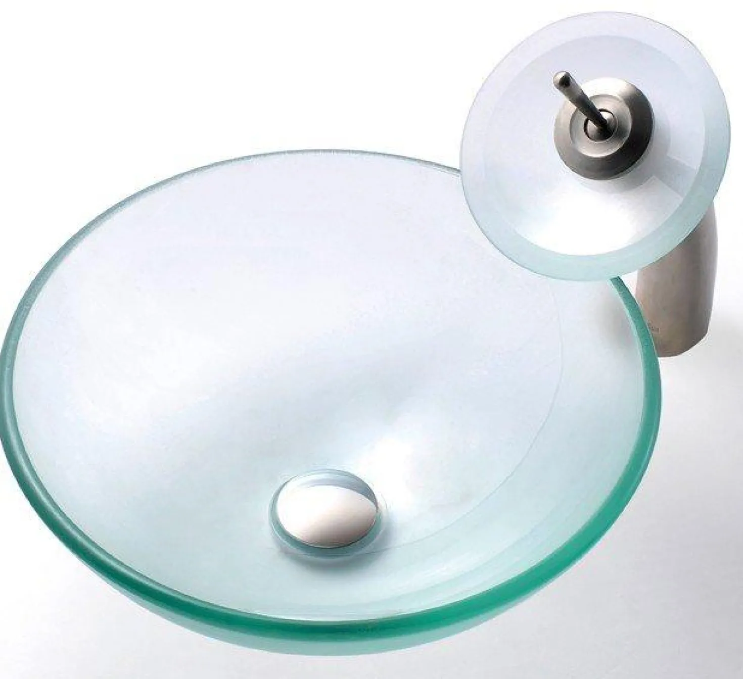 KRAUS Frosted Glass Vessel Sink and Waterfall Faucet