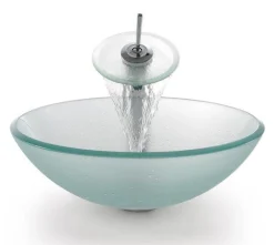 KRAUS Frosted Glass Vessel Sink and Waterfall Faucet