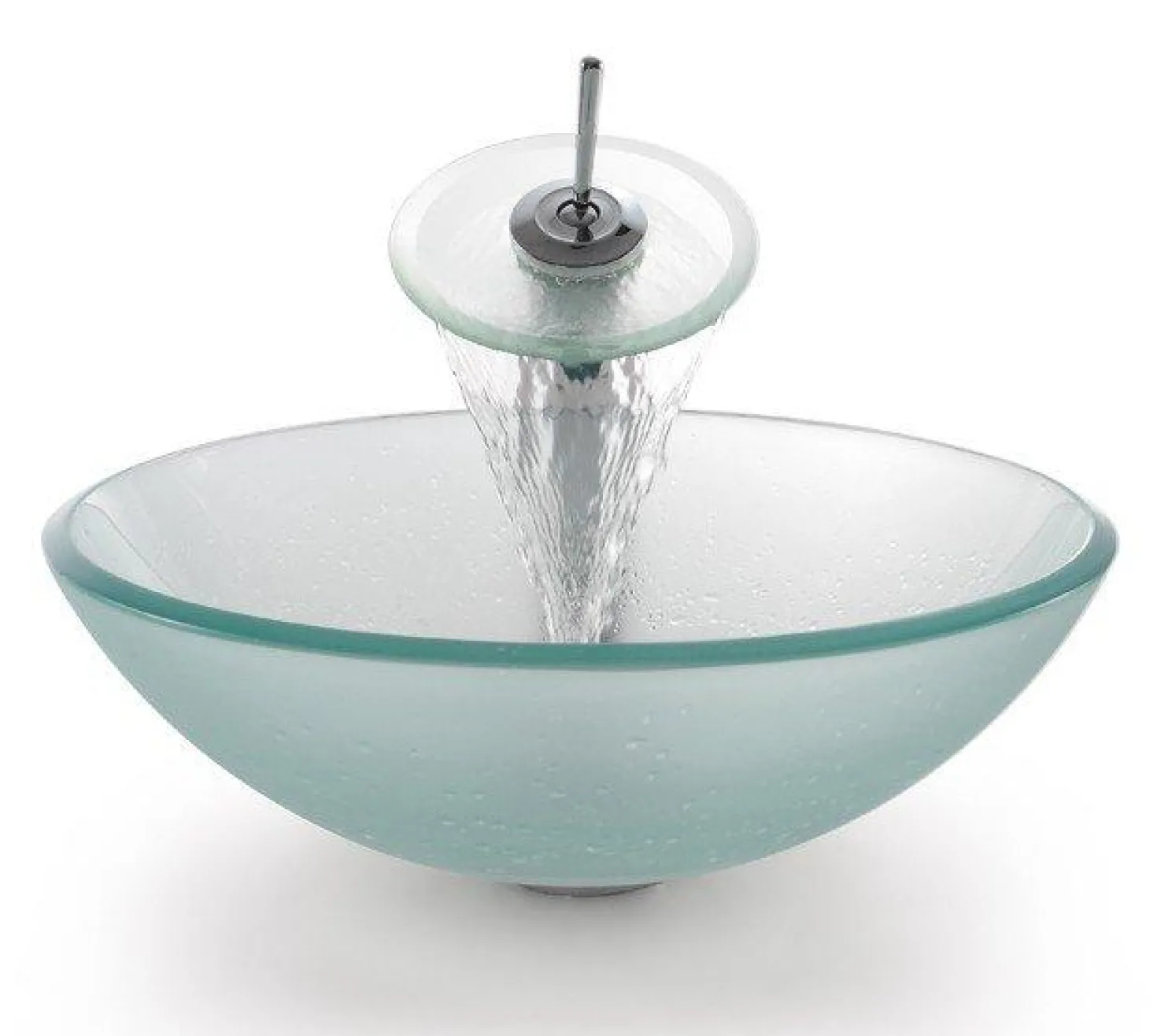KRAUS Frosted Glass Vessel Sink and Waterfall Faucet