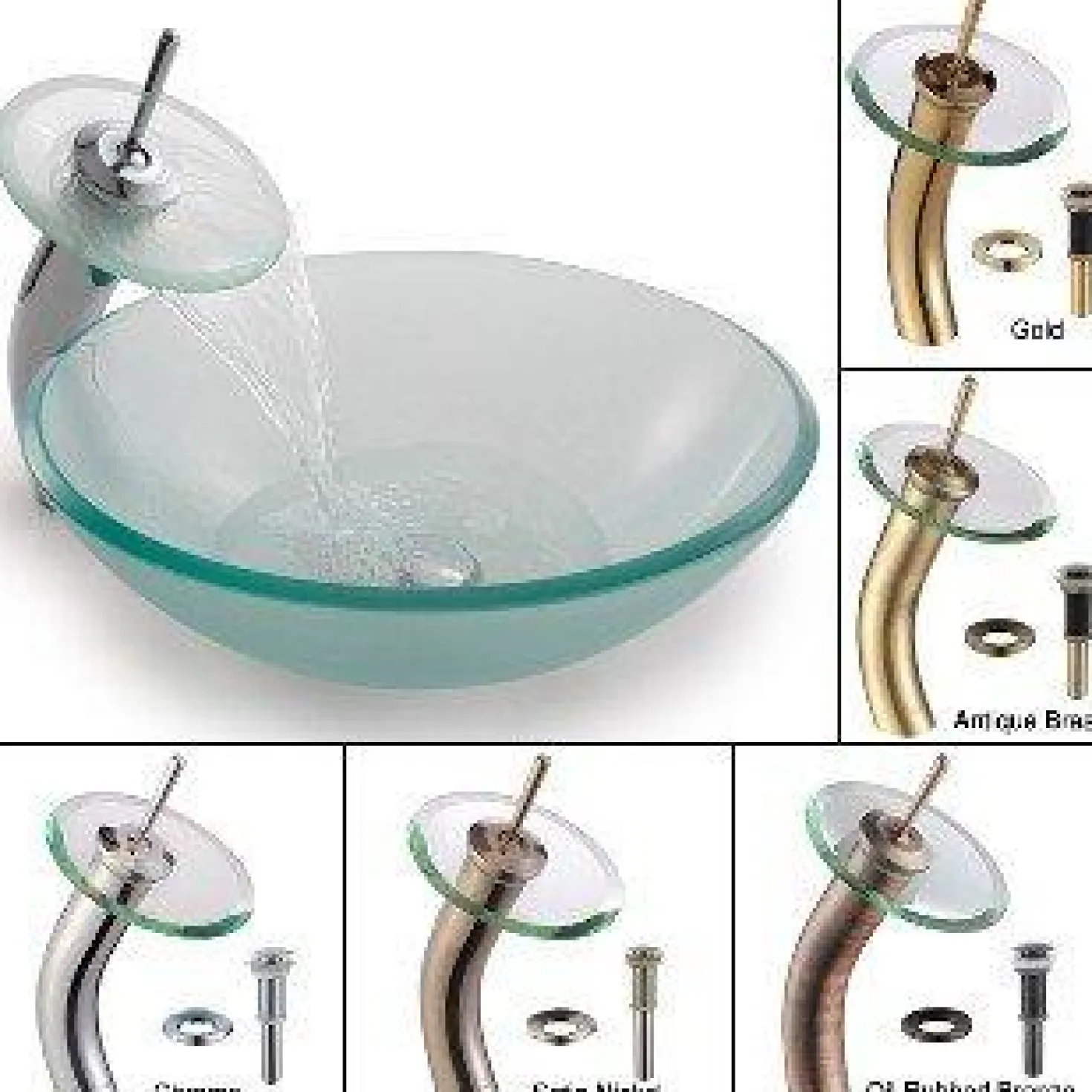 KRAUS Frosted Glass Vessel Sink and Waterfall Faucet
