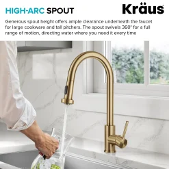 KRAUS 2-Function Single Handle Pull Down Kitchen Faucet in Spot-Free Brushed Brass