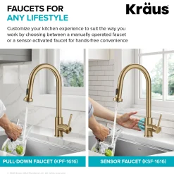 KRAUS 2-Function Single Handle Pull Down Kitchen Faucet in Spot-Free Brushed Brass