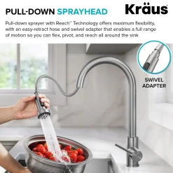 KRAUS 2-Function Single Handle Pull Down Kitchen Faucet in Spot-Free Brushed Brass