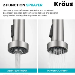 KRAUS 2-Function Single Handle Pull Down Kitchen Faucet in Spot-Free Brushed Brass