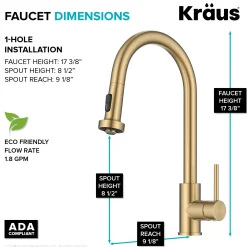 KRAUS 2-Function Single Handle Pull Down Kitchen Faucet in Spot-Free Brushed Brass