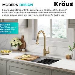 KRAUS 2-Function Single Handle Pull Down Kitchen Faucet in Spot-Free Brushed Brass