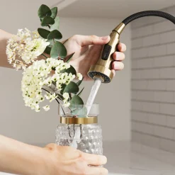 KRAUS 2-Function Single Handle Pull Down Kitchen Faucet in Spot-Free Brushed Brass