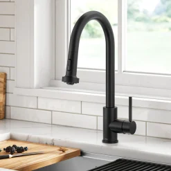 KRAUS 2-Function Single Handle Pull Down Kitchen Faucet in Matte Black