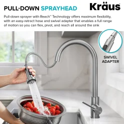 KRAUS 2-Function Single Handle Pull Down Kitchen Faucet in Matte Black