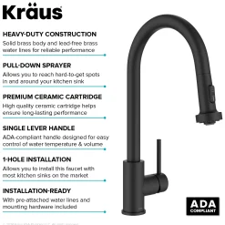 KRAUS 2-Function Single Handle Pull Down Kitchen Faucet in Matte Black