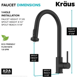 KRAUS 2-Function Single Handle Pull Down Kitchen Faucet in Matte Black
