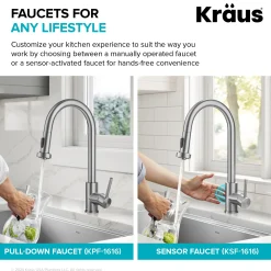 KRAUS 2-Function Single Handle Pull Down Kitchen Faucet in Spot-Free Stainless