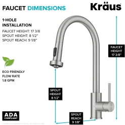 KRAUS 2-Function Single Handle Pull Down Kitchen Faucet in Spot-Free Stainless