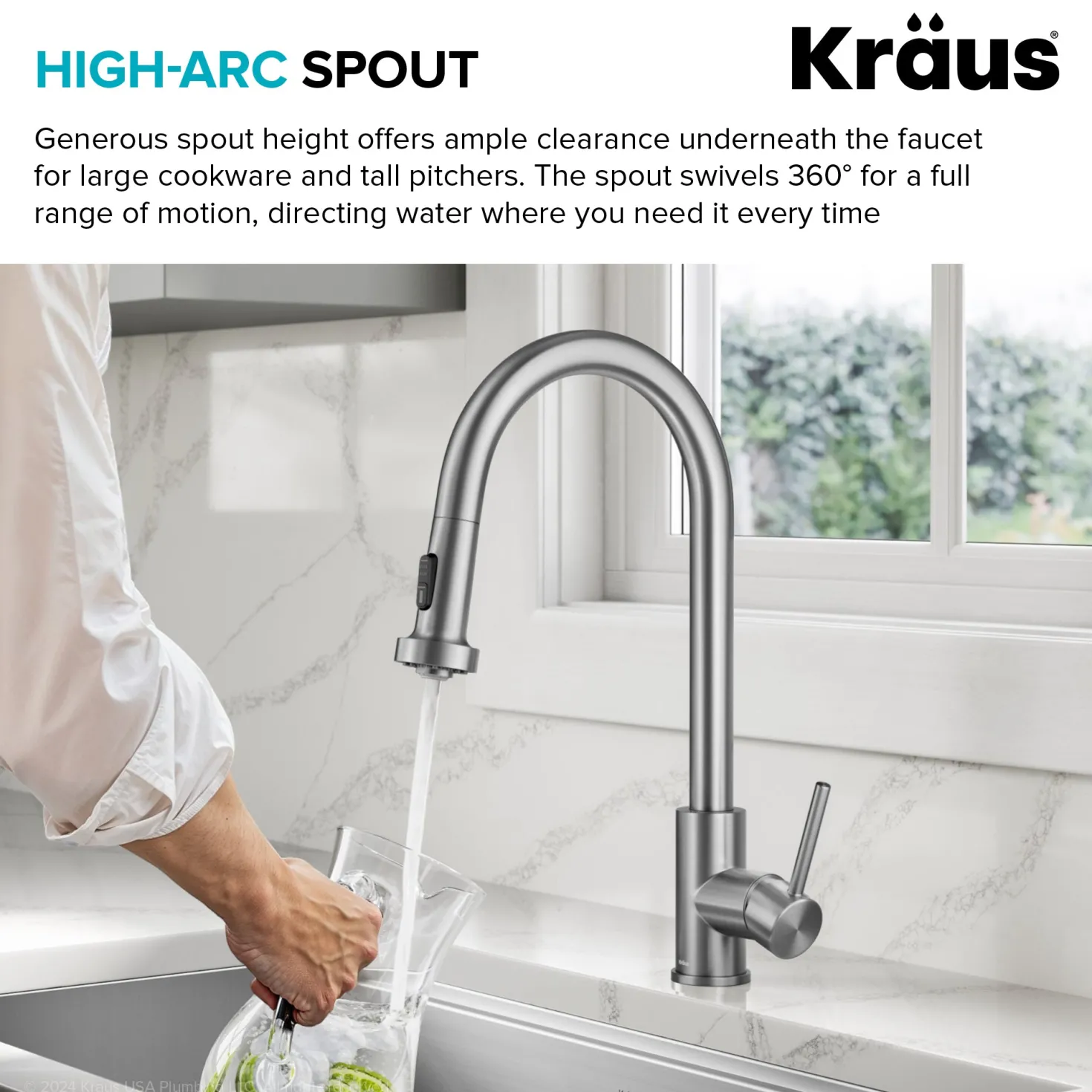 KRAUS 2-Function Single Handle Pull Down Kitchen Faucet in Spot-Free Stainless